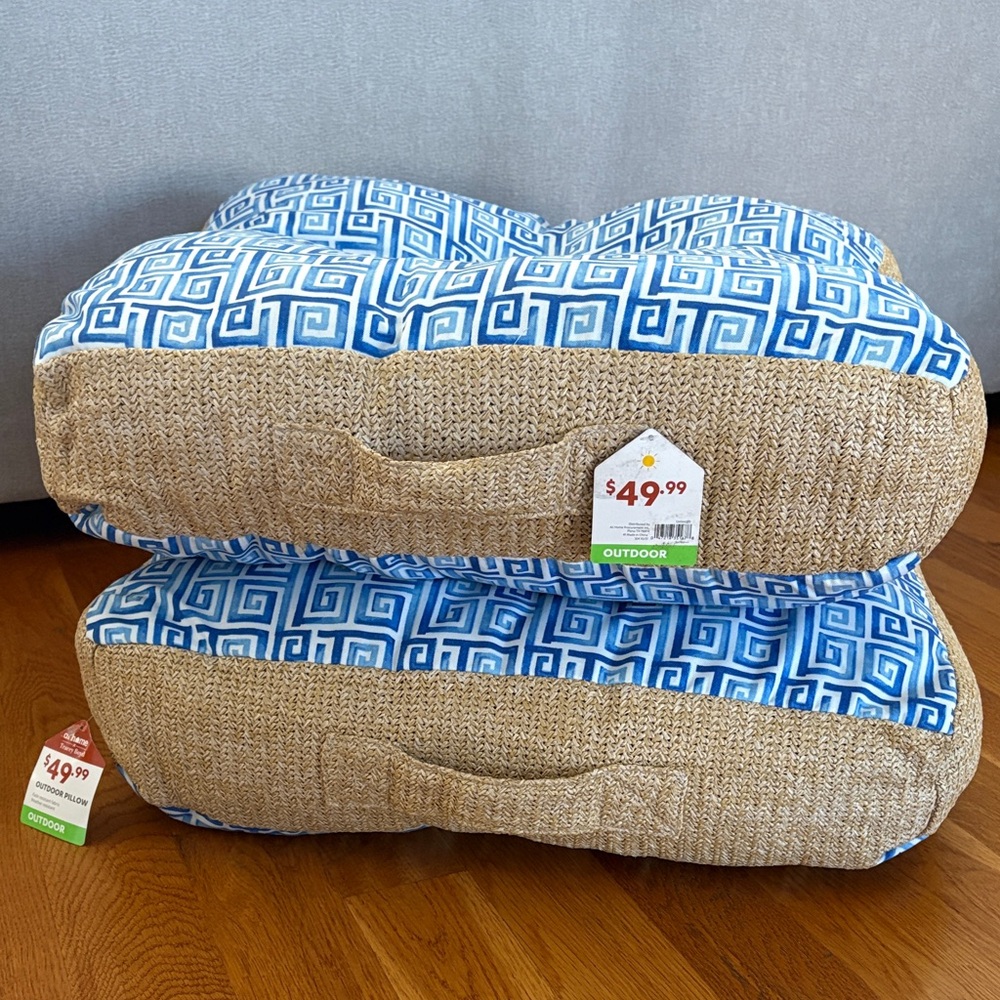 Blue and Tan Outdoor cushion set of 2 Tracy Boyd 21x21